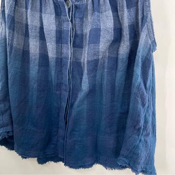 Free People Hey There Sunrise Button Down Gingham Sleeveless Shirt Blue M - Picture 8 of 15